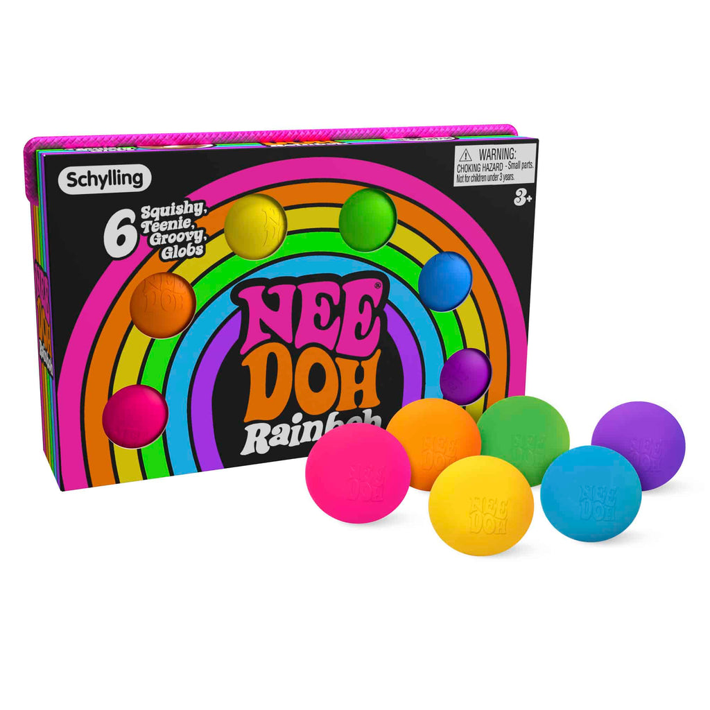 NeeDoh Rainboh Packaging and Teenie NeeDoh out of package