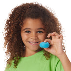Girl squeezing a blue Teenie NeeDoh